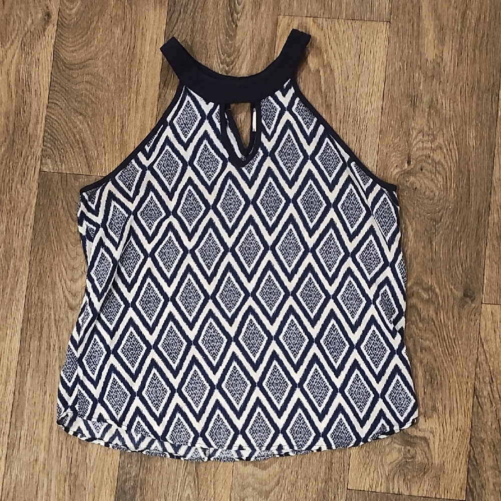 Pixley Navy and White Geometric Tank Top